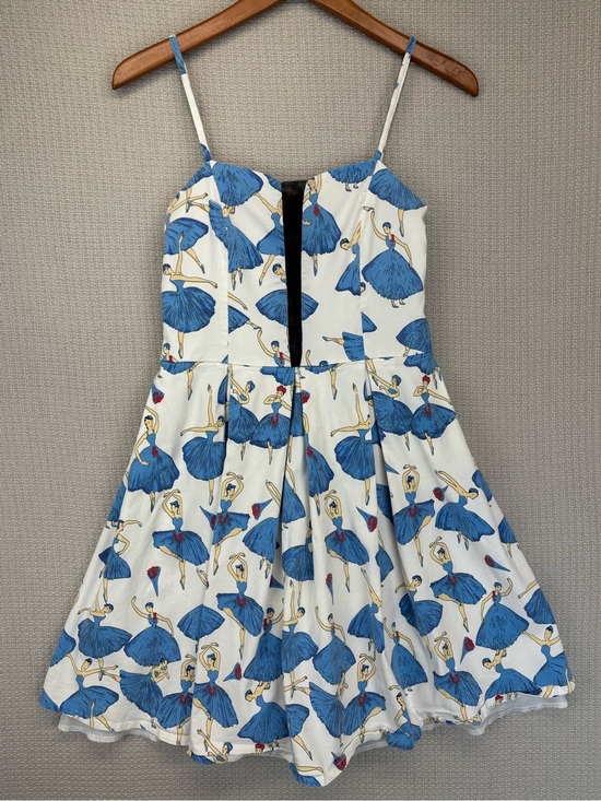 Kling Dresses & Skirts - Kling Spaghetti Strap Blue Ballerina Print Mini Dress Sz S Pin Up Retro No Tag